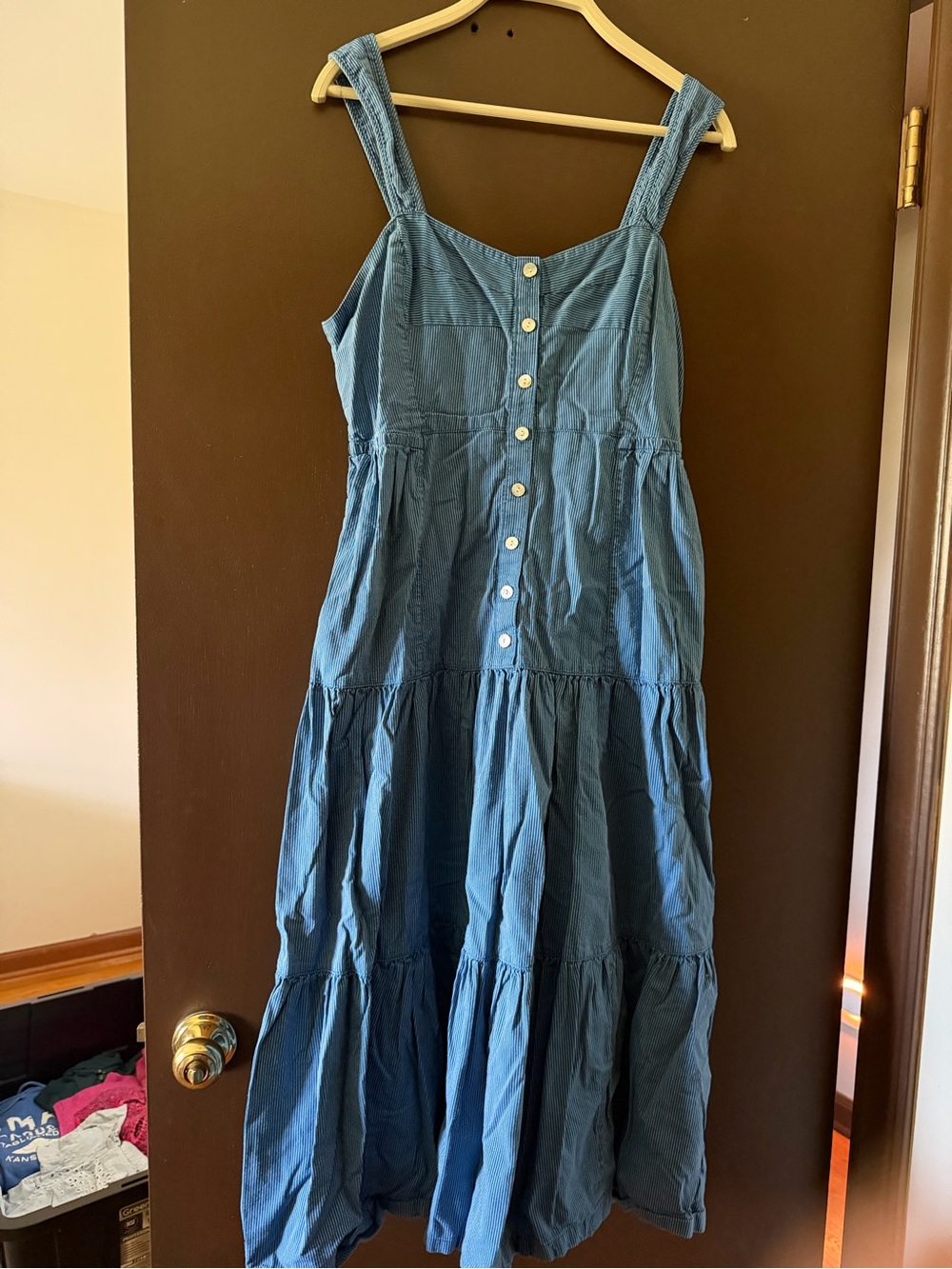 Madewell Blue Tiered Button-Front Maxi Dress